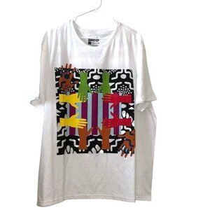 Black History Month Target Graphic T-Shirt 1XB White Cotton Blend Multicolor Han